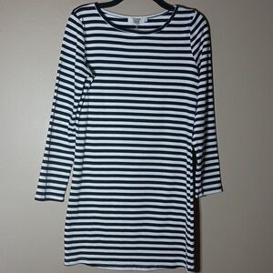 Julia Black and White Striped Long Sleeve Mini Dress